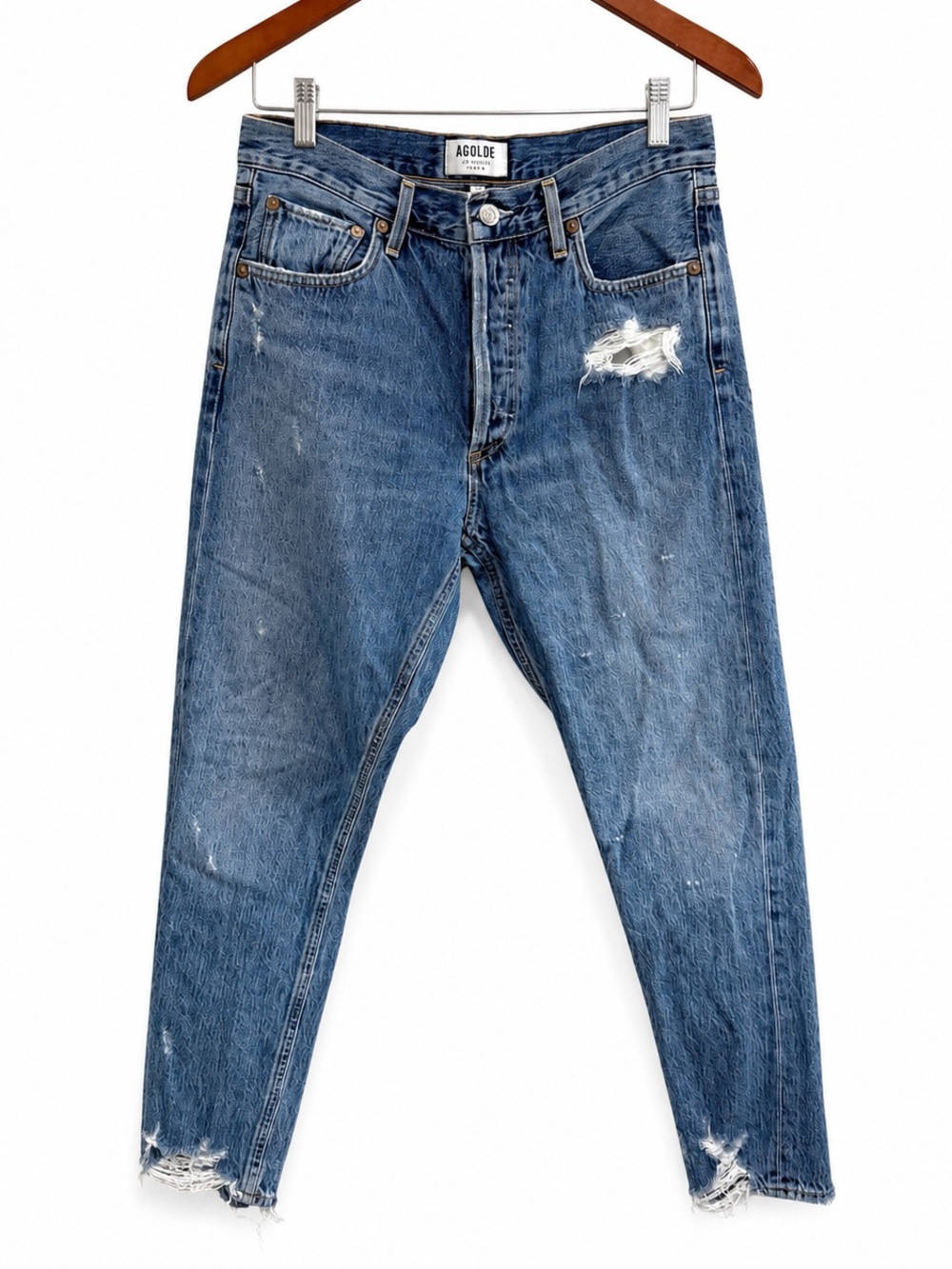 AGOLDE Riley High Rise Straight Crop Jeans Size 28 Distressed Button Fly